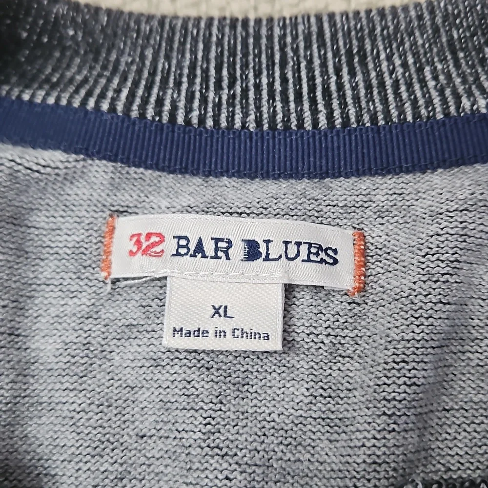 32 Bar Blues Men's Henley Pullover Sweater Cotton Cashmere XL Black Gray